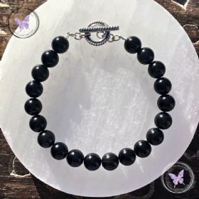 Black Obsidian Healing Bracelet With Silver Toggle Clasp